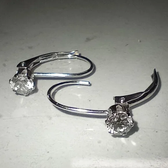 10Kt White Gold White Diamond Leverback Drop Earrings - Picture 3 of 4